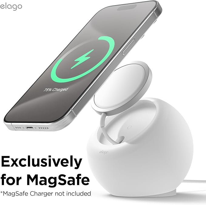 elago MS2 Charging Stand Compatible with MagSafe Charger - Premium Silicone, Compatible with iPhone 17/16/15/14/13/12 Series, Designed for MagSafe Stand [White] [Charging Cable Not Included]