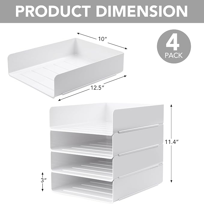 Tiawudi Desk Organizer, Office Organization and Storage, Plastic Letter Tray, Stackable File Organizer for Classroom, Home, Documents, Notes, Folders, Books and Pens, 4 Tier