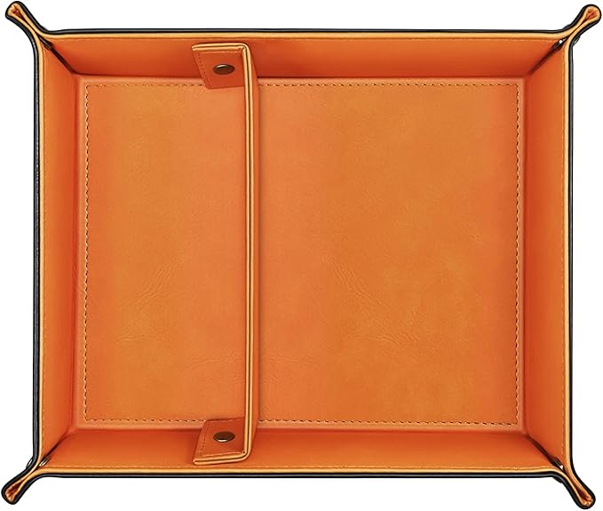 SITHON Valet Tray Desktop Storage Organizer, Removable 2 Compartments Catchall Tray Bedside Vanity Nightstand Caddy Holder Desk Storage Plate, Orange