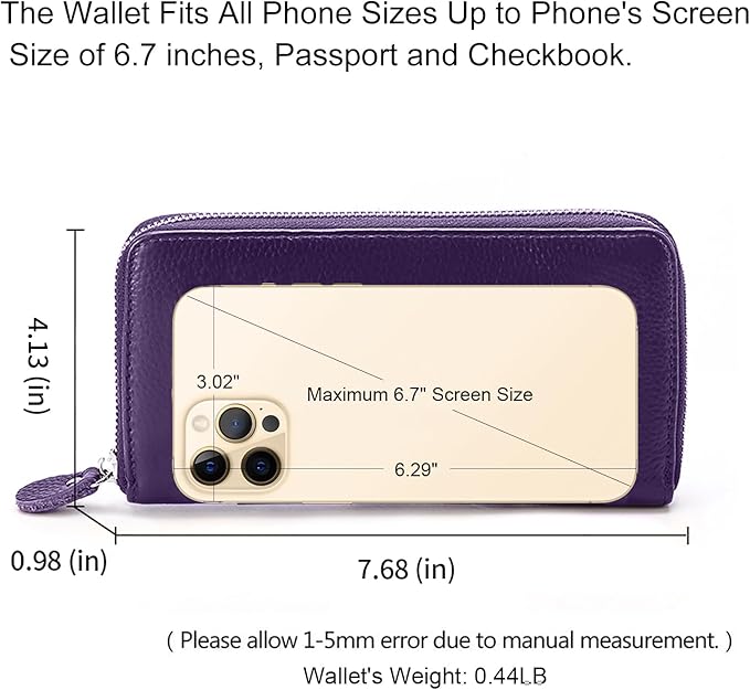 Moflycom Womens Wallet RFID Blocking Genuine Leather Zip Around Wallet Clutch Wristlet Travel Long Purse for Women