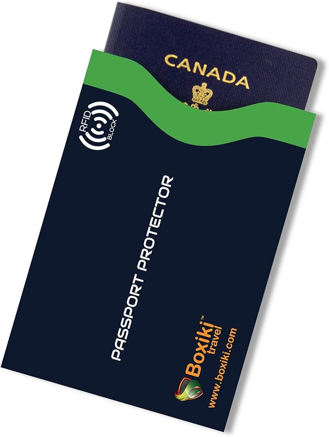 Boxiki Travel 7-Piece RFID Passport Holder & Card Sleeves – Block Electronic Theft for Credit Cards, IDs, and Passports – Perfect for Men & Women (Navy Blue)