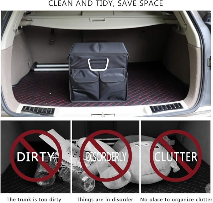 Car Trunk Organizer Collapsible Portable Multi Compartments Organizer with Non Slip Straps for SUV Truck Auto Vehicle Car Auto Minivan(Small covered, Black)