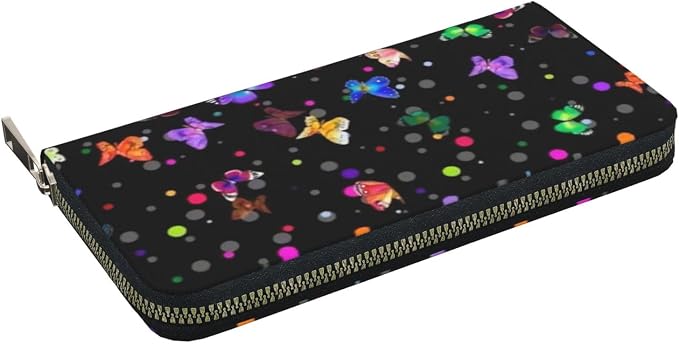 Starry Butterfly Wallet for Men Women Elegant Long Clutch Zip Around Travel Leather Coin Purse Large Capacity Credit Card Holder Handbag
