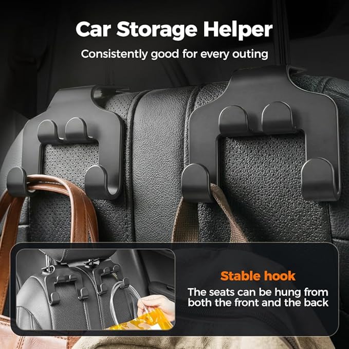 Car Seat Headrest Hook, Double Fur Leather Seat Back Hanger, Universal Headrest Organizer for Purses Bags Coats Umbrellas Grocery (2pcs)