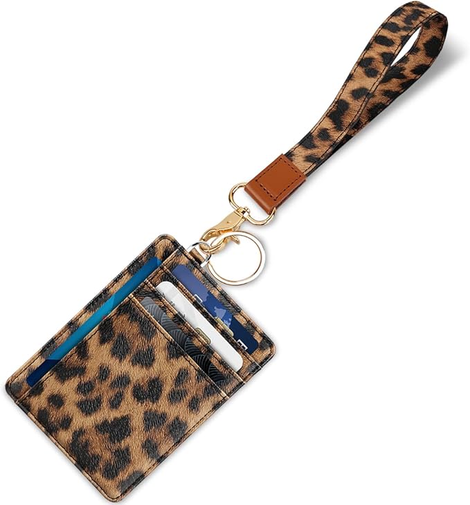Coco Rossi Slim Front Pocket Wallet Minimalist RFID ID Card Holder Cute Small Wallets with Wrist Lanyards Key Chain Holder for Women, Brown Leopard