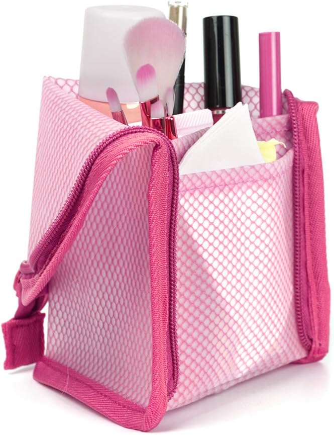 patu Standing Travel Toiletry Bag - Transparent Waterproof PVC Mesh Pouch with Triangle Design for Bathroom Essentials & Personal Care, Magenta