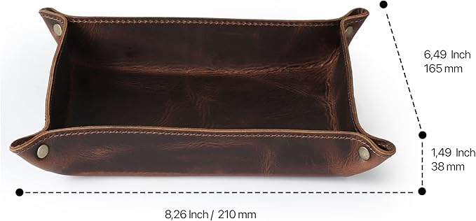 Londo Genuine Leather Tray Organizer - Practical Lightweight Water Resistant Computer Table Desk Storage Box for Wallets, Watches, Keys, Coins, Cell Phones and Office Equipment