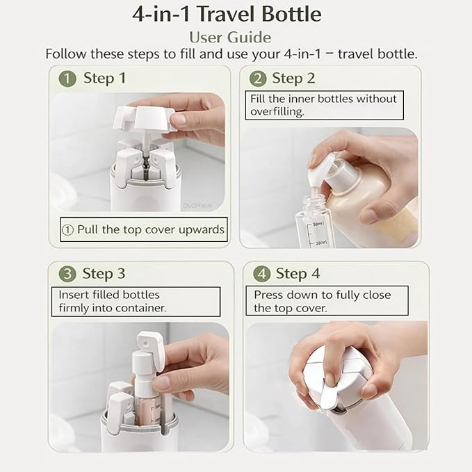 4-in-1 Travel Bottles for Toiletries, Travel Pump Bottle，Leak-Proof Shampoo Conditioner Lotion Dispenser with Pump, Compact No-Spill Toiletry Containers for Travel & Business Trips (Green)