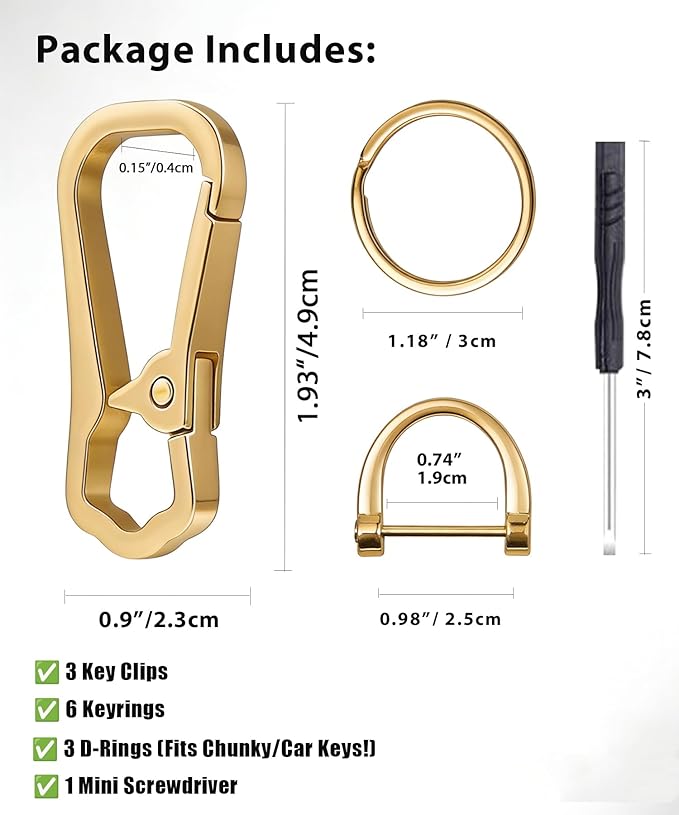 Metal Keychain Clip with Key Rings and D Ring, Heavy Duty Carabiner Key Chain Hook Holder for Car Home Keys