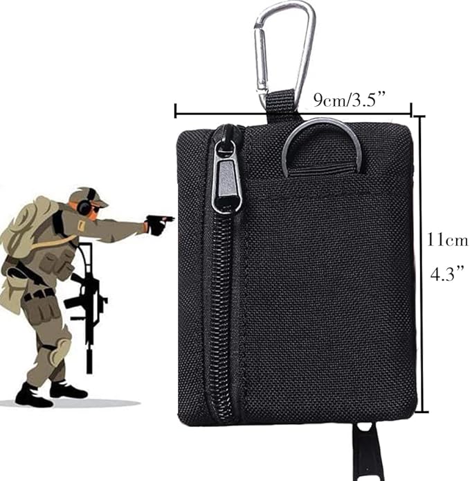 Tactical Keychain Pouch - Military Mini Size Belt Gear EDC Pocket Organizer as Coin Purse ID Card Holder Car Fob Key Waist Case Wallet Earphone Pack (Black+khaki)