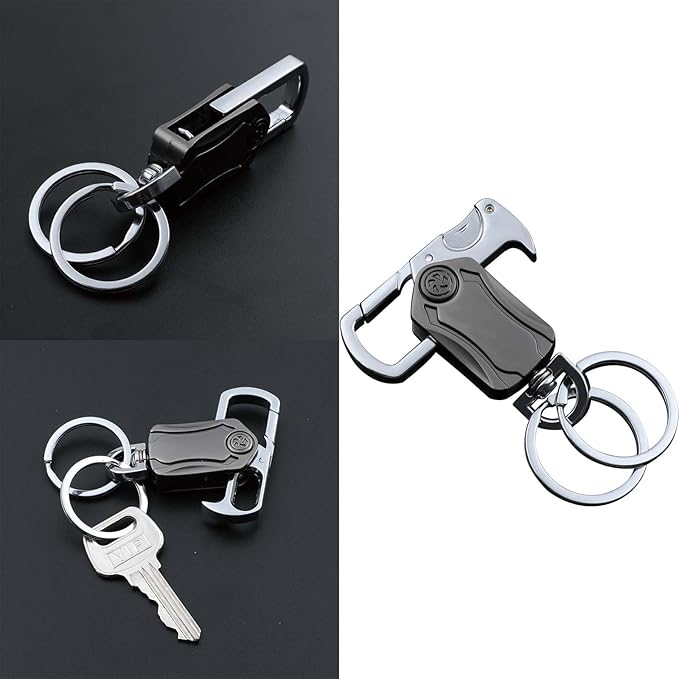 Multi-Function Keychain for Men - Dual Key Ring Organizer with Bottle Opener, Phone Stand & Fidget Spinner，Llaveros para Hombres Car Key Chain.