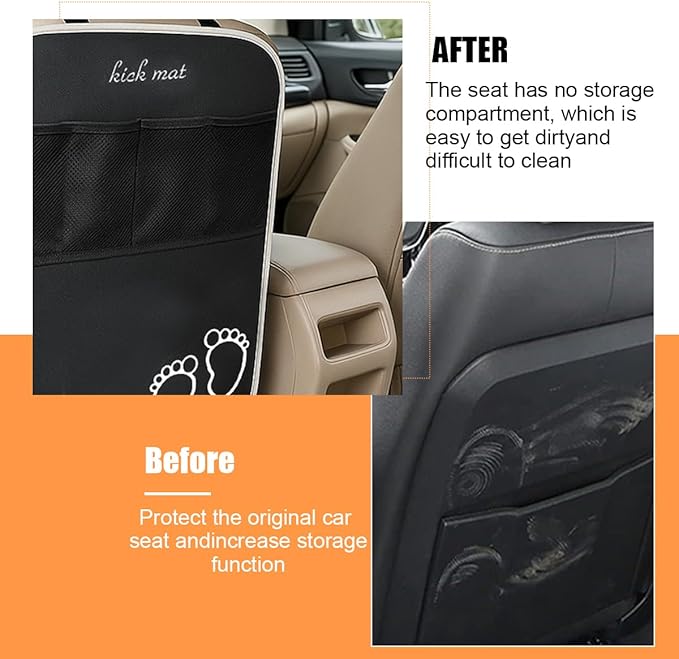 Bittwee Car Kick Mats Backseat Organizer, 2PCS 2 in 1 Anti Kick Waterproof Back Seat Protector with 2 Storage Pockets, Large Capacity Auto Seat Accecories for Pets Kids, Universal Fit