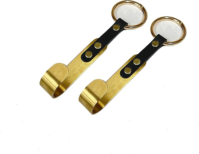 Car Hook Hanger | 2 Pack | Premium Leather Stainless Steel Car Seat Head Rest Storage Organizer Universal for Handbag Purse Vehicle Car (Black Leather Gold Hook)