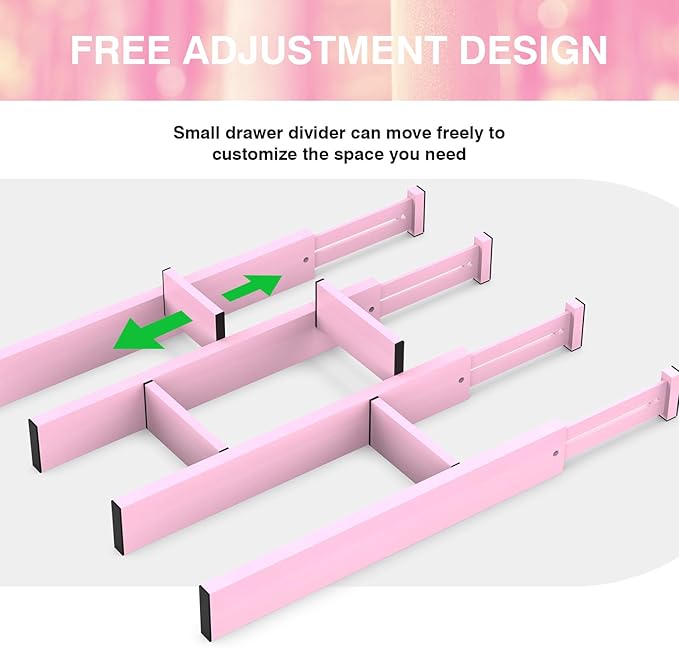 ANTOWIN Expandable Bamboo Drawer Dividers Organizers, Drawer Separators Splitter, 17-22 inches Long Adjustable Spring-loaded Organizer for Large Utensil, Clothes, Tools(Pink)