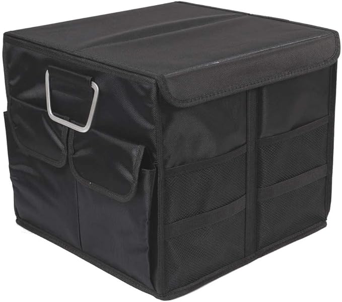 Car Trunk Organizer Collapsible Portable Multi Compartments Organizer with Non Slip Straps for SUV Truck Auto Vehicle Car Auto Minivan(Small covered, Black)