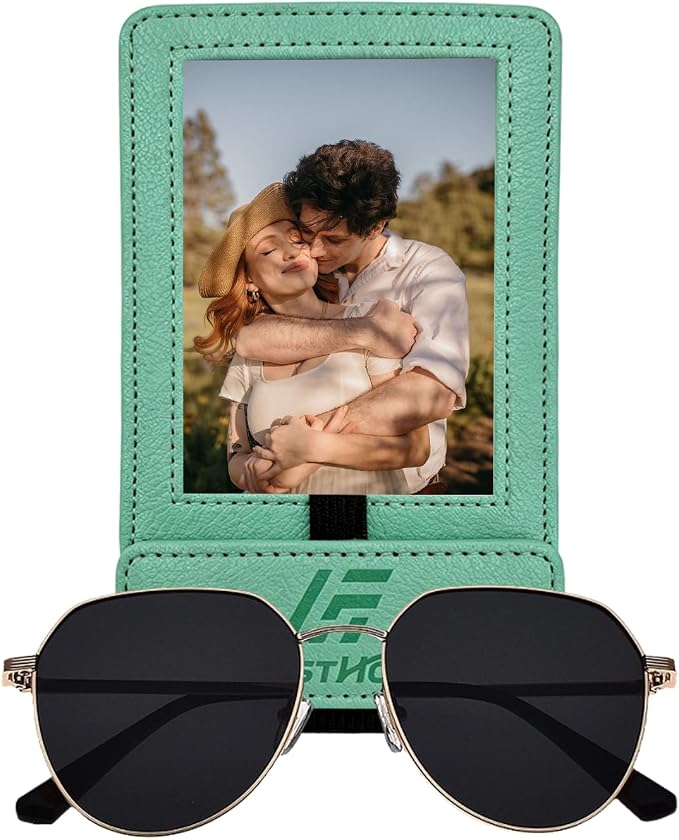 Magnetic 2-in-1 Sunglass & Photo Holder for Car Visor, Leather Anti-Slip No-Fall No-Slide, Fits SUV Truck RV