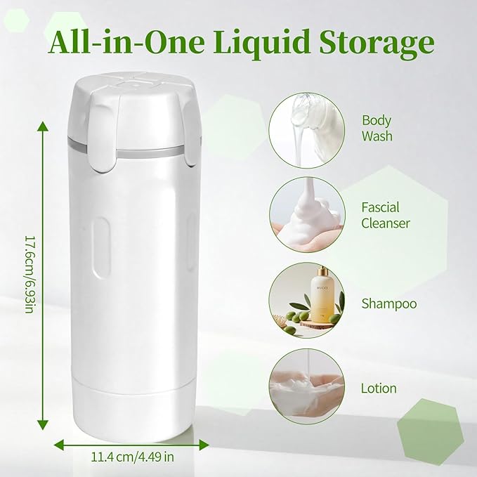 4 in 1 Travel Dispenser, Travel Bottles for Toiletries, Leak Proof Refillable Dispenser Set for Shampoo Conditioner Lotion Cream, Portable Containers for Travel, Camping & Gym (White)