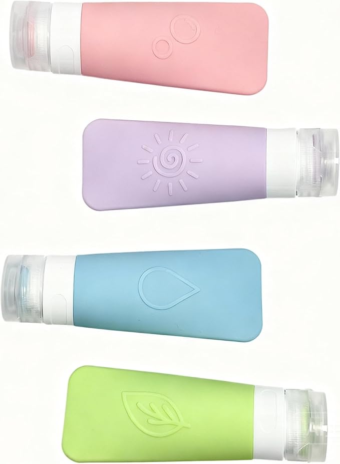 20-Piece Silicone Travel Bottles Set – TSA Approved Leakproof Toiletry Kit with Flat Easy-Squeeze Bottles, Tactile Icons, Cream Jars, Pump & Spray, Cleaning Brush