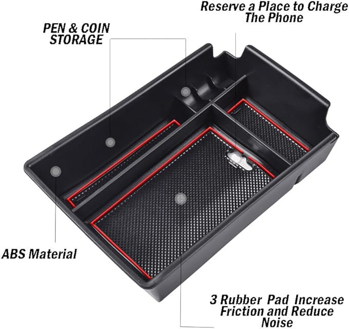 TACOBRO Center Console Organizer Compatible with Hyundai Sonata 2020 2021 2022 2023 Accessories, Sonata N-Line/Limited Insert Tray Secondary Storage Armrest Box ABS Red