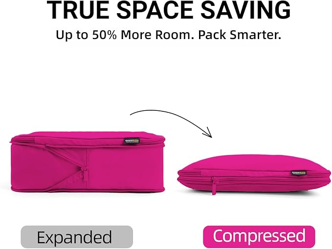 4 Piece Compression Packing Cubes for 3–7 Day Travel, Space Saving Travel Organizers with Breathable Mesh, Double-Zipper Packing Cubes for Carry-On & Suitcases (Red)