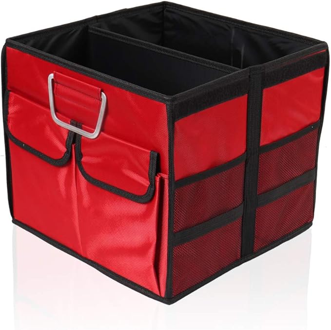 Car Trunk Organizer Collapsible Portable Multi Compartments Organizer with Non Slip Straps for SUV Truck Auto Vehicle Car Auto Minivan(Small without cover, Red)
