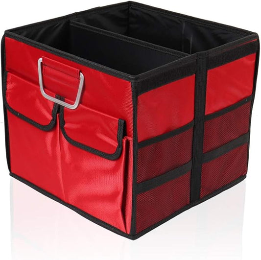 Car Trunk Organizer Collapsible Portable Multi Compartments Organizer with Non Slip Straps for SUV Truck Auto Vehicle Car Auto Minivan(Small without cover, Red)