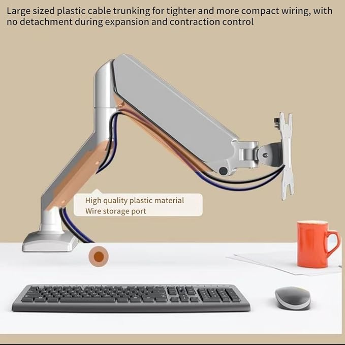 Monitor Stand, Balanced Robotic arm Desktop Stand, Elevated Desk, Computer Desktop Suspended air Pressure arm 17-32 inch White Hanging Rack