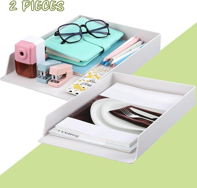 2 Pcs Stackable Desk Organizer Trays Rectangular Plastic Desk Holder Desktop Letter Tray File Organizer Paper, File, Magazine, Office Organization for Desktop