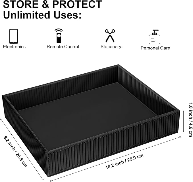 SITHON Valet Tray Desk Organizer, PU Leather Catchall Bedside Vanity Tray Nightstand Caddy Coin Box Key Jewelry Storage Organizer, Graduation Day Father's Gift, Stripe Black
