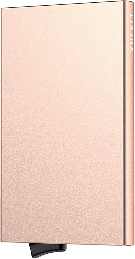 VULKIT Pop Up Wallet, Slim Minimalist Credit Card Holder For Men and Women RFID Blocking Mini Metal Case Champagne