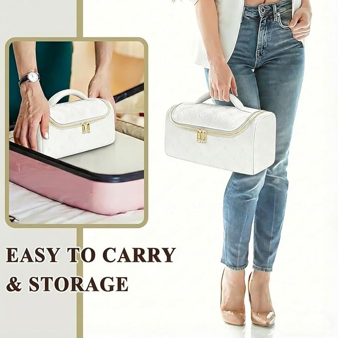 Mancro Padded Travel Case Compatible with Dyson Airwrap Complete Styler and Attachments, Portable Storage Bag with Metal Hanging Hook for Airwrap All Models, Long Barrel, White