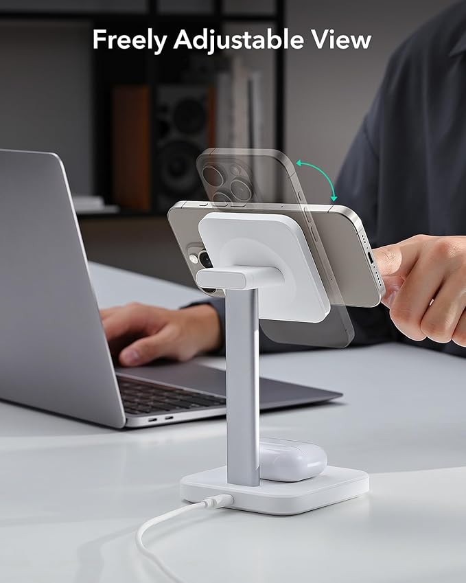 ESR 2 in 1 Charging Station for Apple, MagSafe Charger Stand for iPhone [Certified], Magsafe Charging Station for Multiple Devices iPhone 16/15/14/13/12, Apple Watch, & AirPods, White