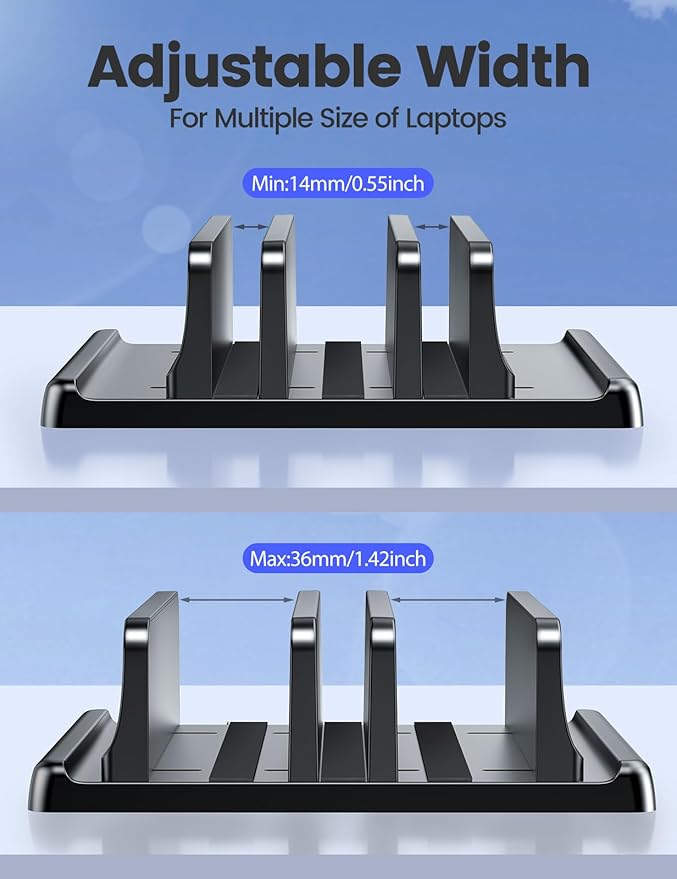 Vaydeer 3-Slot Vertical Laptop Stand Organizer, Laptop Storage Holder Made of Premium ABS Plastics 5 in 1 Design,Desktop Space-Saving Adjustable Desk Organizer for All MacBook/Chromebook/Surface