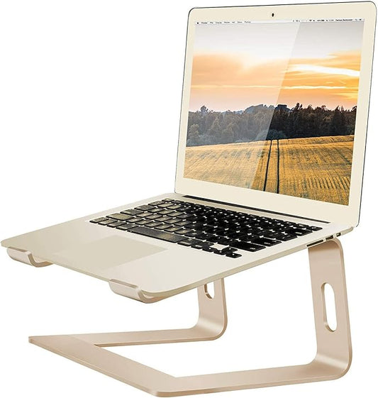 Orionstar Ergonomic Laptop Stand, Premium 5mm Aluminum Riser for 10-15.6 Inch Notebook Computer, Tool-Free Detachable Elevator Holder for Desk Office, Sturdy Riser for Eye-Level Neck Relief (Gold)