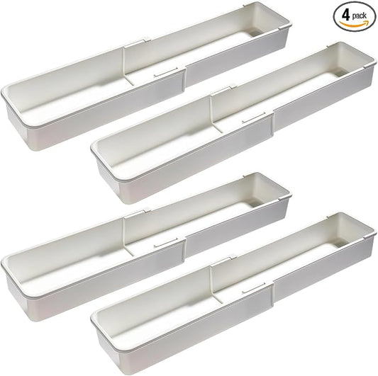 4 Pcs Expandable Drawer Organizers, Adjustable Drawer Dividers, Ideal for Kitchen, Bathroom, Office Utensil, Cutlery, and Office Supply Storage, White