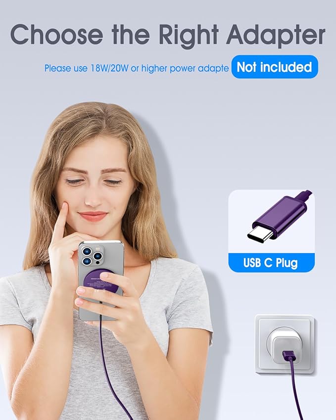 WRVVR for Apple Mag-Safe Charger 2 Pack, Magnetic Wireless Charger for iPhone 17/17 Pro/17 Pro Max/Air/16 15 14 13 12 Pro Max Plus mini,Charging Pad for Airpods Pro 3 2,Strong Magnet, Violet