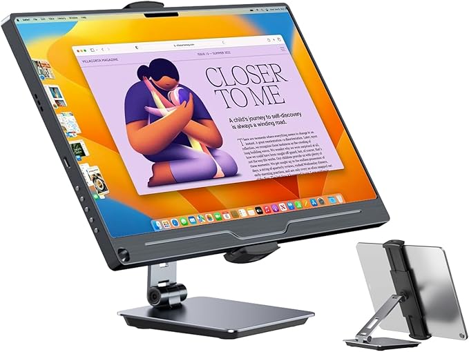 UPERFECT 5.9''-17.3'' Portable Monitor Stand, Adjustable 360° Swivel Bracket, 180° Tiltable Clamp, Heavy Duty Aluminum Stand for Pad/Tablet