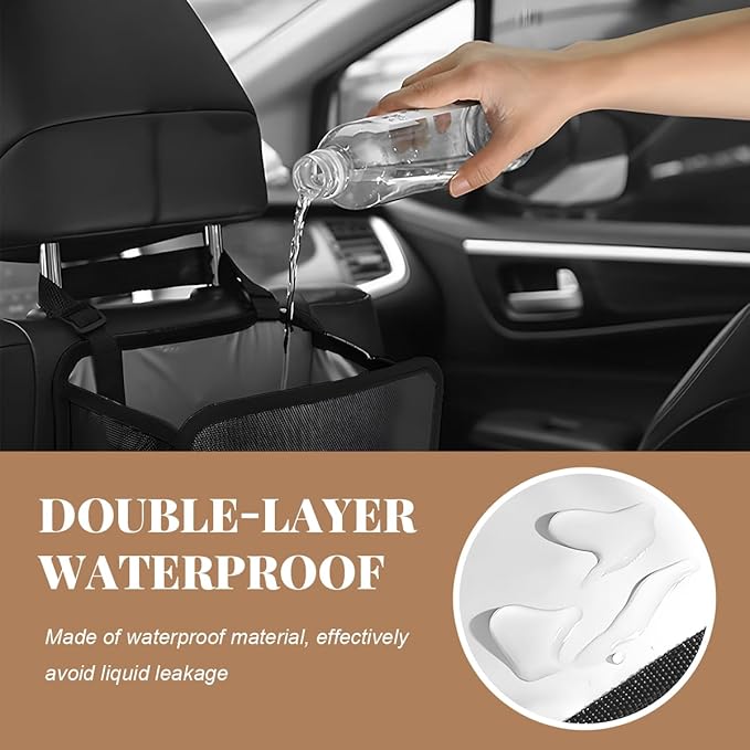 Car Trash Can, Bling Rhinestone Crystal Waterproof Hanging Garbage Bag for Car Interior, Oxford Leakproof Foldable Waste Organizer Trash Bin Universal for Most Vehicles (White)