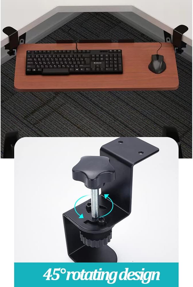 Keyboard Tray Clamp Under Desk with Adjustable Clamp and 7.87IN Rail Set for DIY Custom Wooden Keyboard Trays (Tray Not Included), Under Desk Pull Out Slider Track with C-clamp Mount System