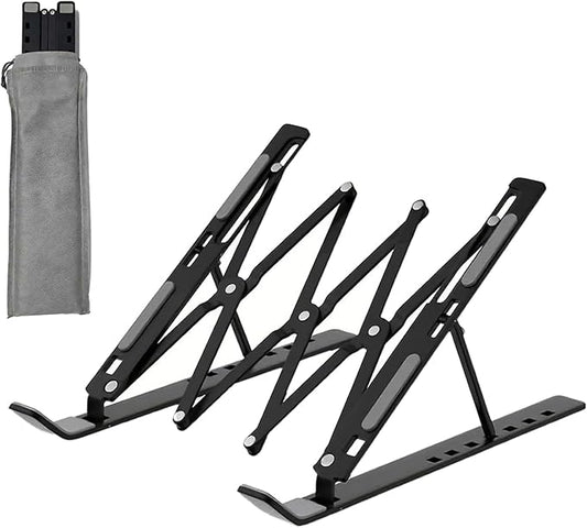 Ergonomic 7-Levels Angles Adjustable Laptop Stand, Portable Laptop Stand for Desk, Aluminum + Silicone Foldable Ventilated Cooling Laptop Riser for 10-17” Laptops, Tablets (Black