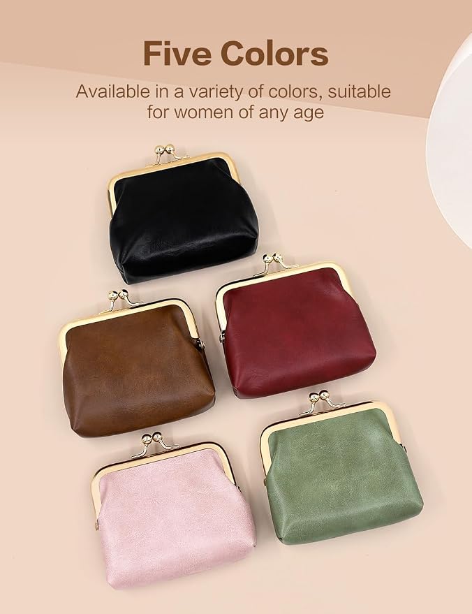 Women’s Small Coin Purse, Vintage PU Leather Change Purse, Rectangle Kiss Lock Coin Pouch, Pocket-Sized, Solid Color, Mini Coin Purse for Women - Green