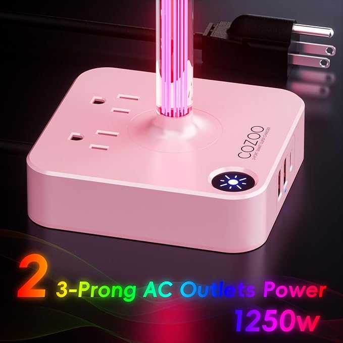 cozoo Gifts for Teen Girls Cute Pink RGB Headphone Stand & Charging Station, 3 USB 2 AC Outlets - Stylish Gaming Headset Holder, Desk & Game Room Decor, Christmas Gifts for Girlfriend, Women, Gamers