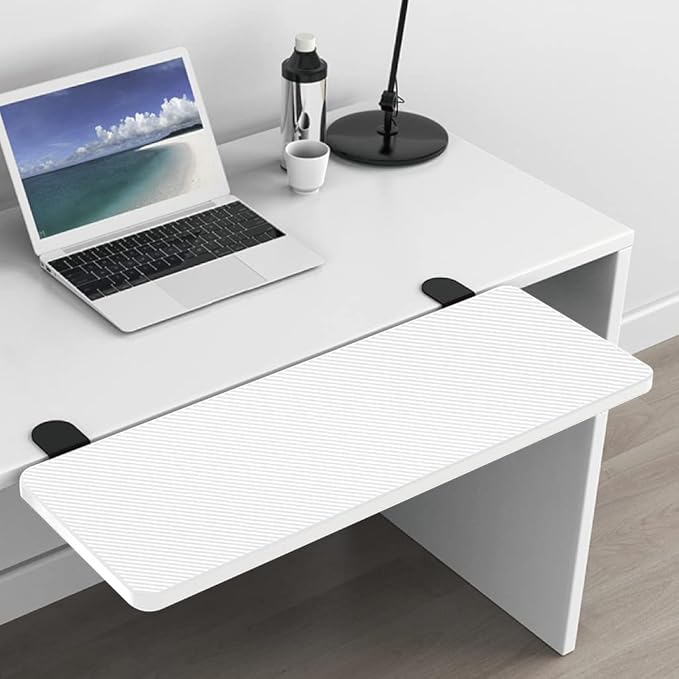 HONJIE Ergonomics Desk Extender Tray, Suitable for Office. Foldable, Punch-Free Clamp on.Computer Keyborad Tray, Desk Extension Board (29.53"*9.45"(75cm*24cm), White Carbon Fiber)…