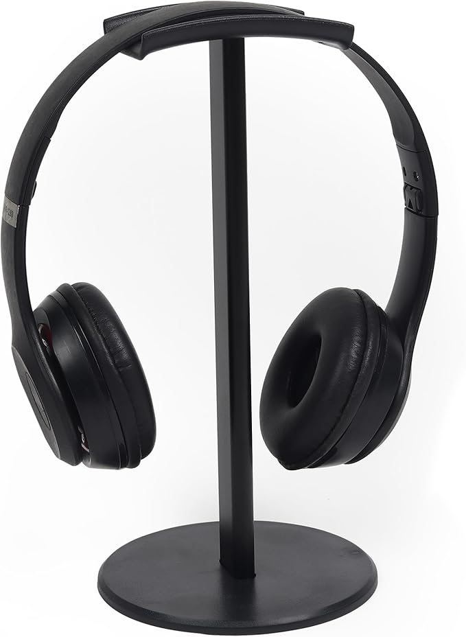 Headphone Stand for Desk, Curved Headset Stand with Aluminum Rod, Abs Solid Base, Gaming Headset Holder for Table Top,Headphone Accessories for Organization and Display (Black)