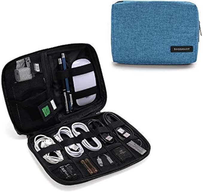 BAGSMART Travel Electronics Organizer, Phone SD Card, Men Women, Blue | Travel Cord Organizer, Cable bag, Travel Tech Organizer, Travel Accessories for Men Women