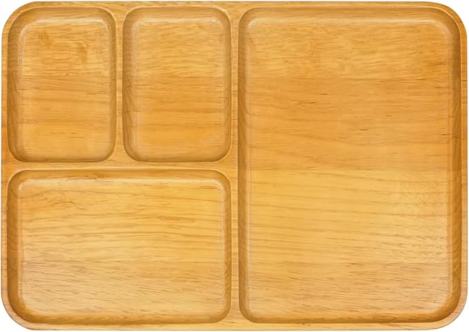 Desk Drawer Organizer Tray Wooden Valet Trinket Catch All Key Nightstand Tray with 4 Deep Dividers, 14x10x1'', Solid Wood Carved