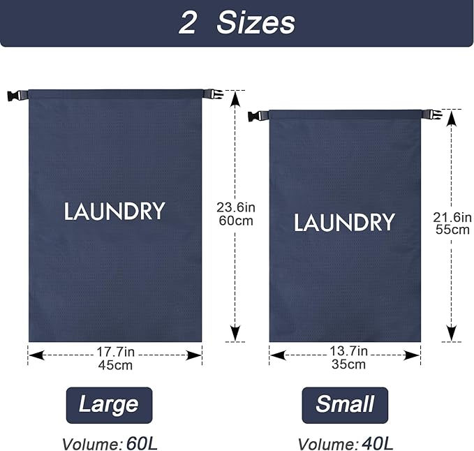 2 Pack Waterproof Travel Laundry Bag Set, Roll-Top Wet Dry Bag for Odor Control & Separating Dirty Clothes, Packable Space Saver Organizer for Gym, Swimming & Cruise Suitcases
