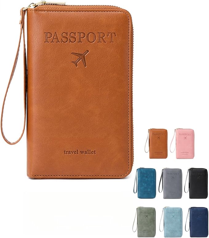 RFID Passport Holder for Travel - Cruise Essentials 2025 with RFID Blocking Sleeves | Anti-Theft Travel Wallet Document Organizer for Women & Men (Brown)