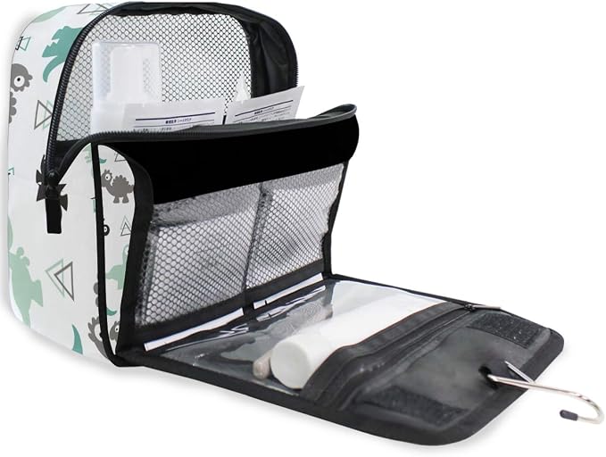 senya Hanging Travel Toiletry Bag Kit Makeup Case Cosmetics Organizer for Men Women (Dinosaur Grey)