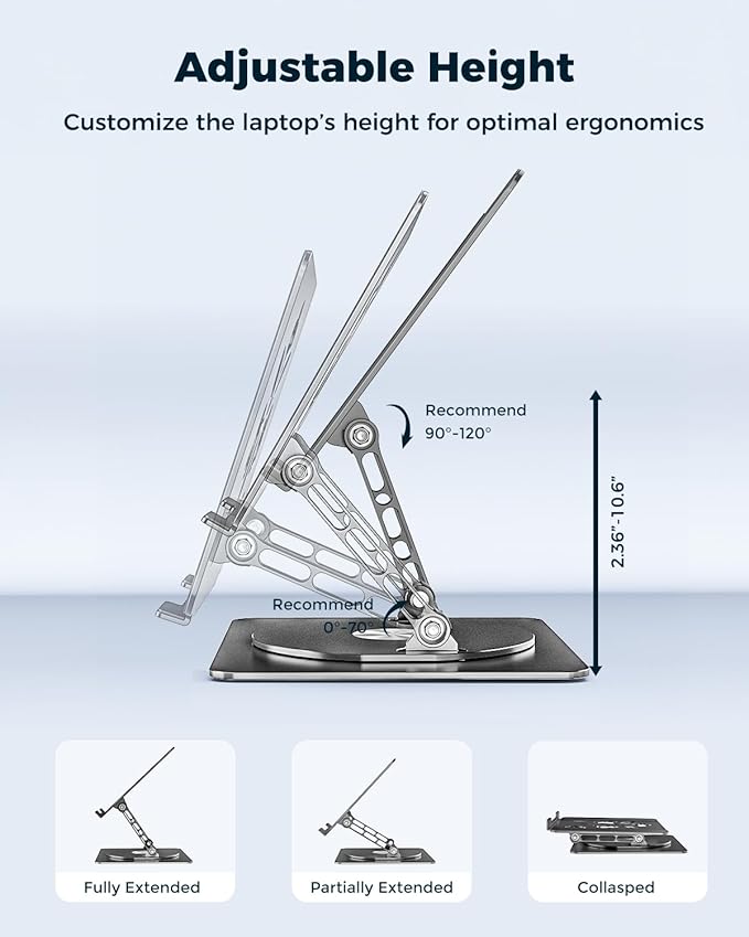 360° Rotating Laptop Stand for Desk | Adjustable, Foldable, Portable Aluminum Ergonomic Riser | Compatible with MacBook, Dell, HP & All Laptops 10-16 inch | Purple
